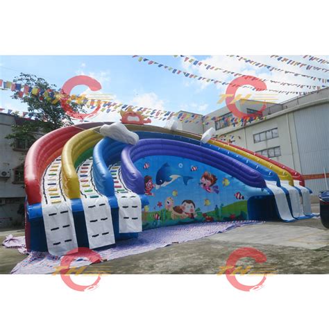 15x8m 3 Lanes Curve Rainbow Slide Giant Inflatable Water Slide For Water Park China Inflatable