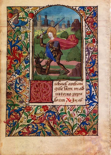 Illuminated Manuscript: Saint Michael Battling a Demon from a 15th ...