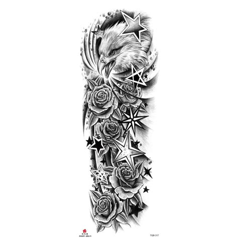 Full Arm Temporary Tattoo Wolf Lion Fish Horns Geometric Man Body Leg