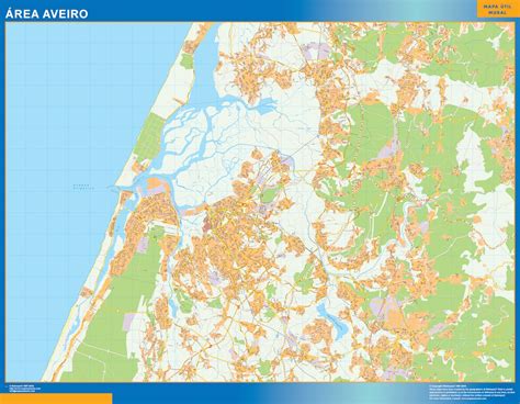 Road wall map Aveiro Portugal | Laminated wall maps of the world.