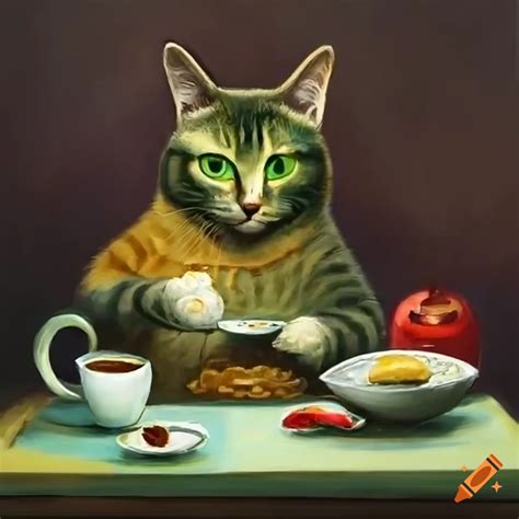 Surreal Painting Of A Cat Serving Breakfast On Craiyon