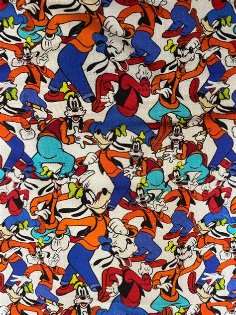 Goofy Collage 100 Cotton Fabric By The Yard Disney Etsy