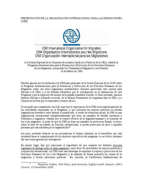 Presentacion De La Organizacion Internacional Para Las Migraciones