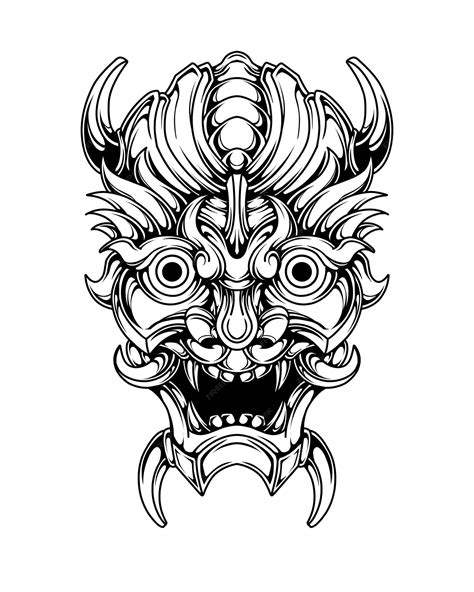 Premium Vector Vector Illustration Of Tribal Hand Drawn Japanese Oni Mask