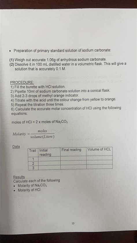 Solved Experiment Standardization Of Hydrochloric Acid Chegg