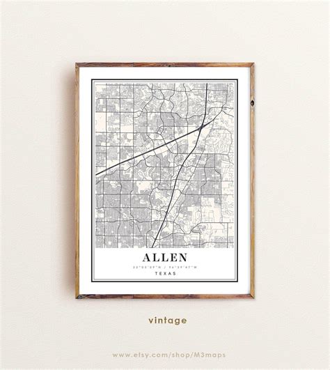 Allen Texas map Allen TX map Allen city map Allen print | Etsy