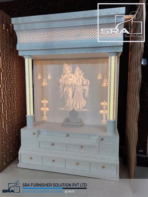 White Glossy Radha Krishna Corian Temple For Home Or Office Size