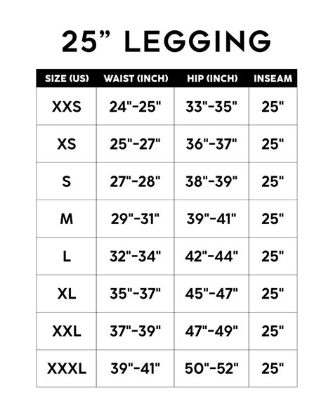 25in Leggings Size Chart – OAK Fit