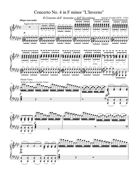 Vivaldi Violin Concerto In F Minor Op 8 No 4 Rv 297 Winter For Solo Piano Sheet Music