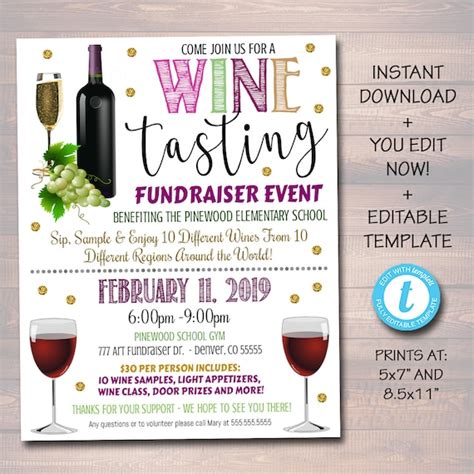 Wine Tasting Flyer Small Business Fundraiser Invitation Sip - Etsy