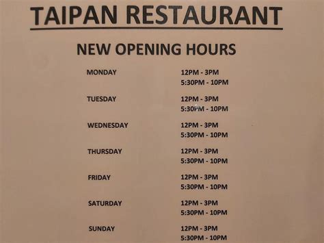 Menu at Taipan restaurant, Milton Keynes