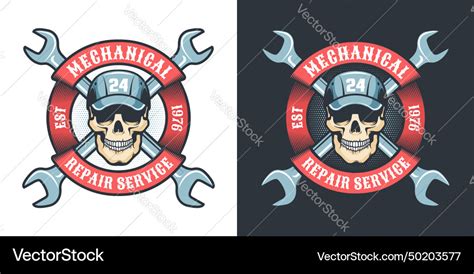 Skull Mechanic With Wrench And Ribbon Vintage Vector Image