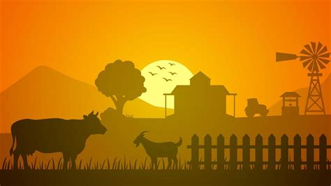 Farmland Silhouette Landscape Vector Illustration Scenery Of Livestock