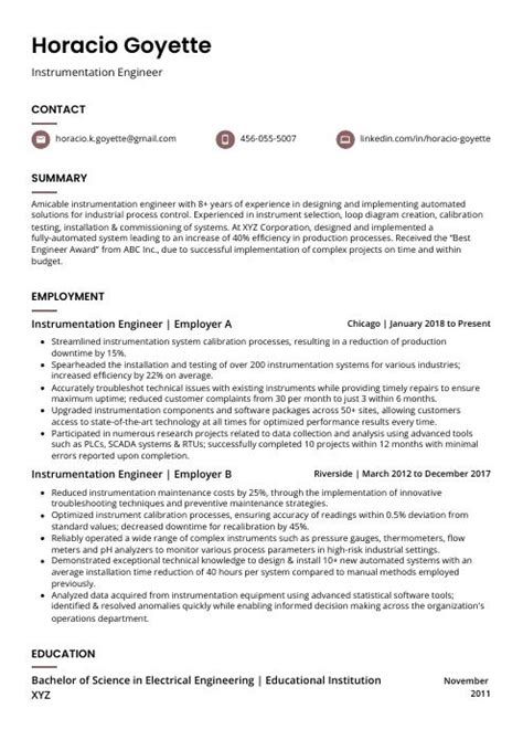 Instrumentation Engineer Resume Cv Example And Writing Guide