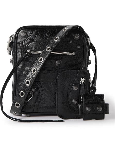 Balenciaga Le Cagole Embellished Textured Leather Messenger Bag Black