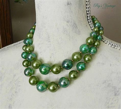 Vintage Green Pearl Necklace Ombre Bead Multi Strand Etsy Canada