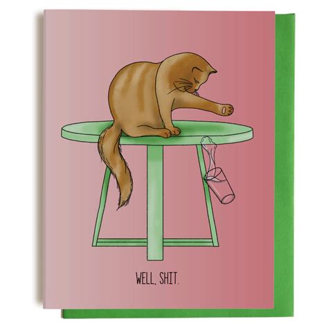 Cat Knocking Glass Off Table Card Greetings From Bergen Place Outer