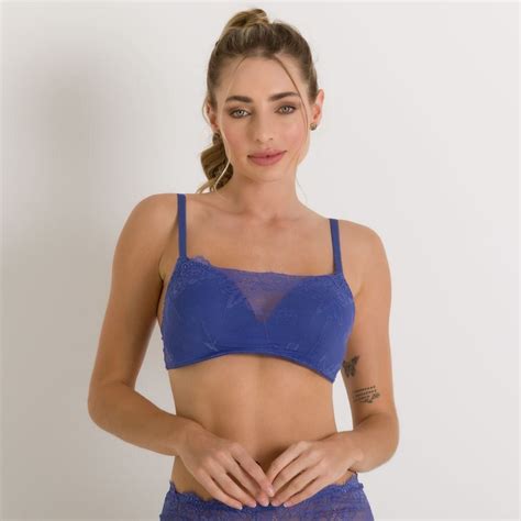 Suti Top Em Renda De Poliamida Camila Moretti Azul Medio