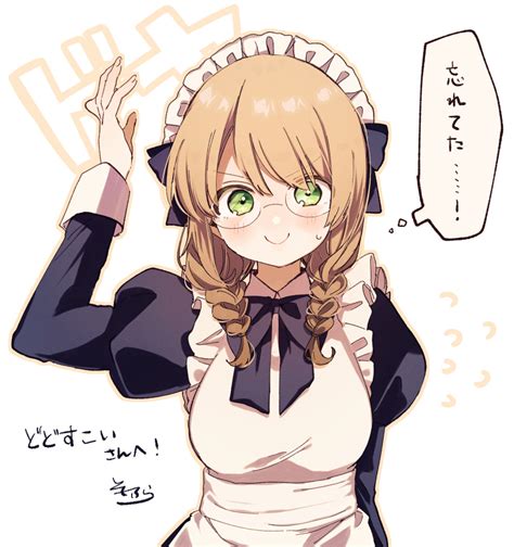 Safebooru 1girl Apron Arm Up Bangs Black Dress Blush Braid Breasts Brown Hair Brown