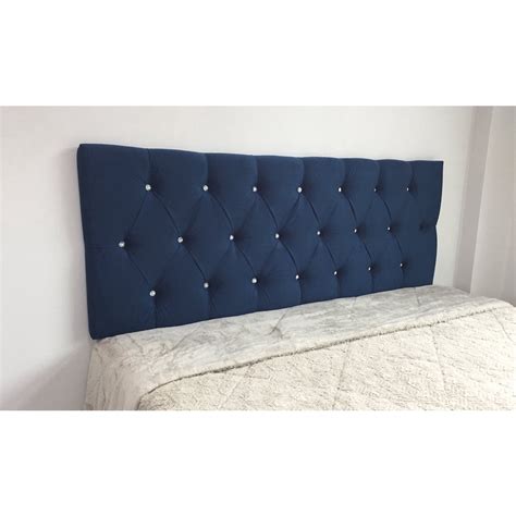 Cabeceira Estofada Casal Capitonê 1 40m x 50cm Em Veludo Azul Marinho