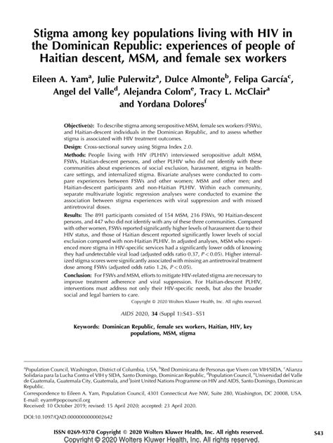 Pdf Stigma Among Key Populations Living With Hiv In The Dominican