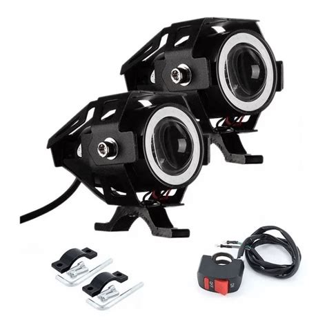 Kit Farol De Moto Milha Mini Led U Angel Eyes Nevoeiro Neblina Forte