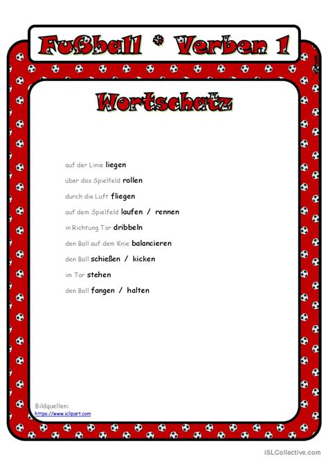 Fußball Verben 1 Bildwörterbuch English ESL worksheets pdf doc