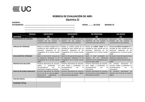 Plantilla Rubrica De Evaluacion De Abp Msgp Rbrica De Evaluacin De