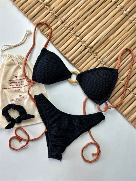 Conjunto Mykonos Asa Delta Carmel Preto Adoro Mar Moda Praia