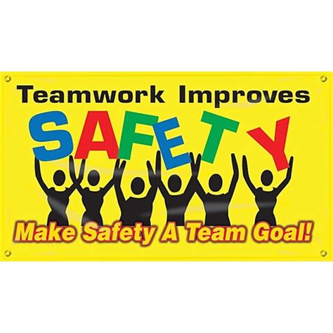 Accuform Motivational Safety Banner Teamwork Improves Safety 28 X 4