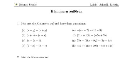 Lineare Gleichungen Mit Klammern Erklärung Klasse 8 Arbeitsblätter