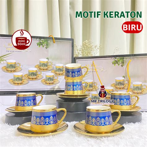 Jual Hampers Cangkir Tatakan Set Keramik Hijau Keraton Souvenir Gelas