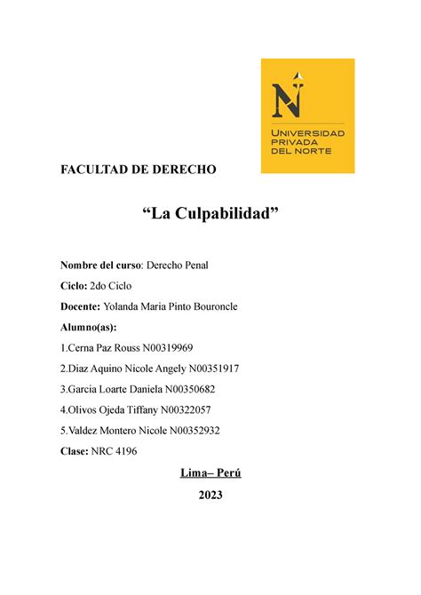 La Culpabilidad Espero Te Ayude FACULTAD DE DERECHO La