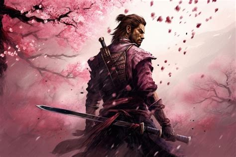 Premium AI Image | samurai in kimono holding katana sword and looking away