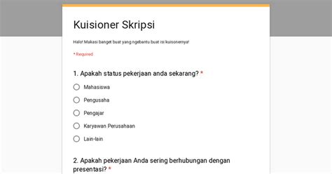 Contoh Kuesioner Penelitian Google Form 7 Contoh Kuesioner Penelitian