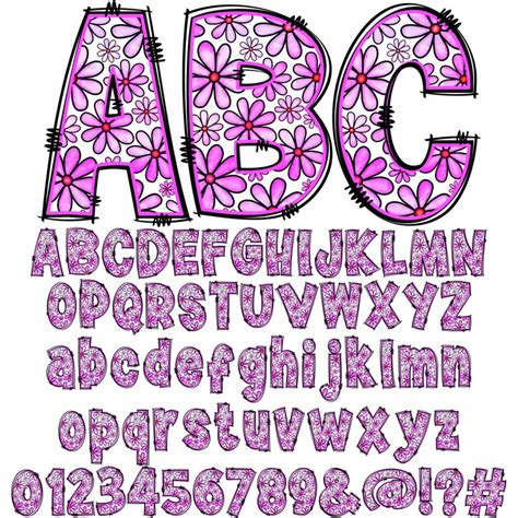 Bundle Spring Floral Alphabet Png Doodle Alpha Doodle Etsy