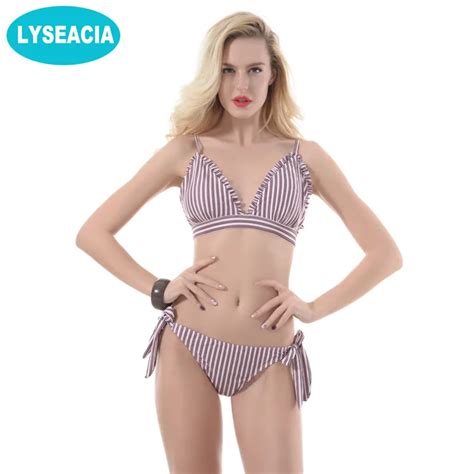 LYSEACIA Striped Bikini Low Waist Thong Women Biquini Swimsuit