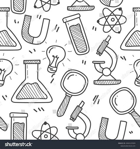 Science Doodle Seamless Pattern Black White Stock Vector Royalty Free