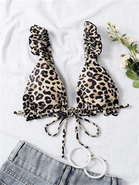 Shein Swim Vcay Leopard Frill Trim Bikini Top Shein Usa