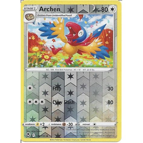 Pokemon Trading Card Game 146 195 Archen Reverse Holo SWSH 12 Silver