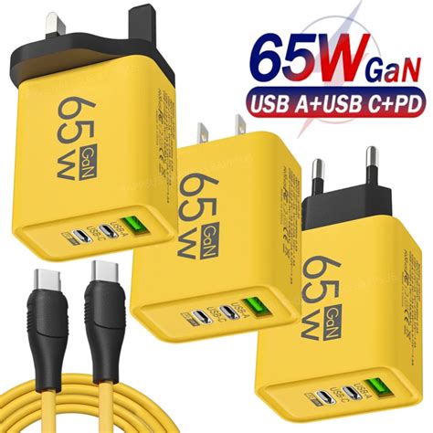 65W Y Ksek H Zl GaN Cep Telefonu Arj QC3 0 3 Port USB Tip C