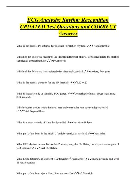 Ecg Analysis Rhythm Recognition Updated Test Questions And Correct Answers Ecg Analysis