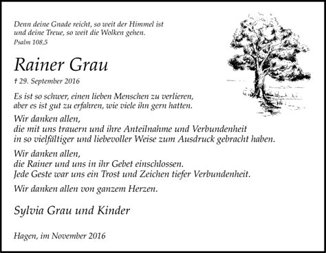 Traueranzeigen Von Rainer Grau Trauer In Nrw De