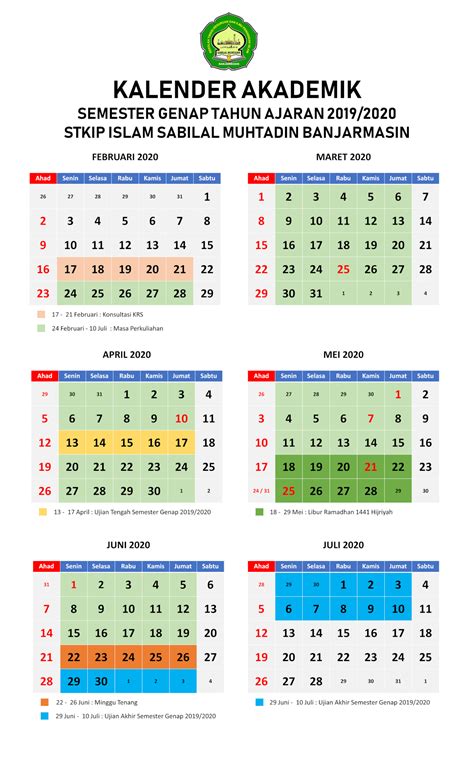 Kalender Akademik Semester Genap Tahun Ajaran 20192020 Stkip Islam