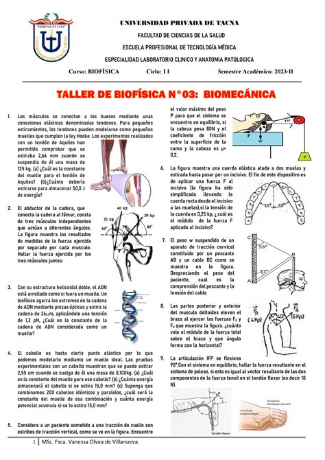 Taller DE Biofísica N03 Biomecánica UNIVERSIDAD PRIVADA DE TACNA