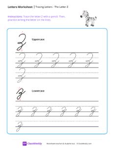 Cursive words starting with Z | K5 Learning - Worksheets Library