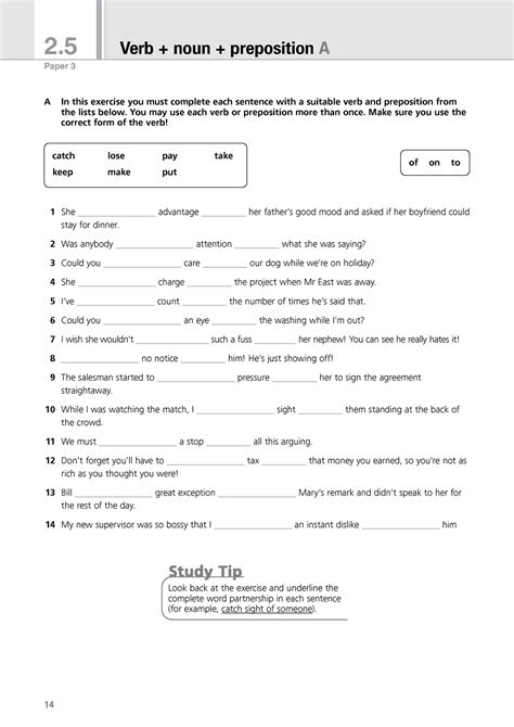 99 Collocation Verb Noun Preposition Exercises Paper 3 2 Verb Noun Preposition A A In