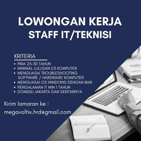 Lowongan Kerja Staff IT Teknisi Di CV Mega Voltix Indonesia JakartaKerja