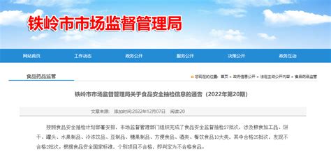 辽宁省铁岭市市场监督管理局通告食品安全抽检信息（2022年第20期）手机新浪网