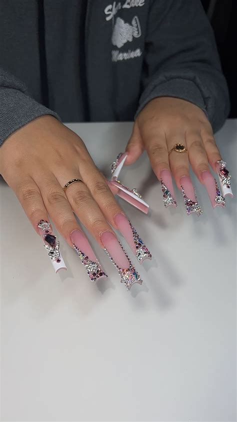 Junk Nails Long Nails Pink Acrylic Nails Acrylic Nails